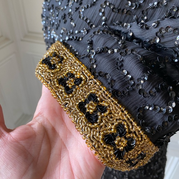 ❌SOLD❌ NWT VTG SCALA XXL FULLY SEQUIN BEADED EVENING BLOUSE BLACK AND GOLD PURE - Picture 4 of 11